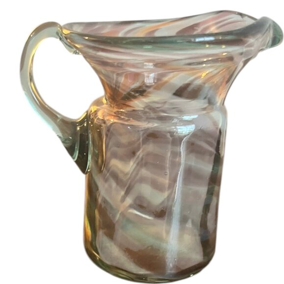 Vintage Handblown Swirl Art Glass Pitcher Vase 4.25" Tall Multicolor Decorative - Picture 3 of 6